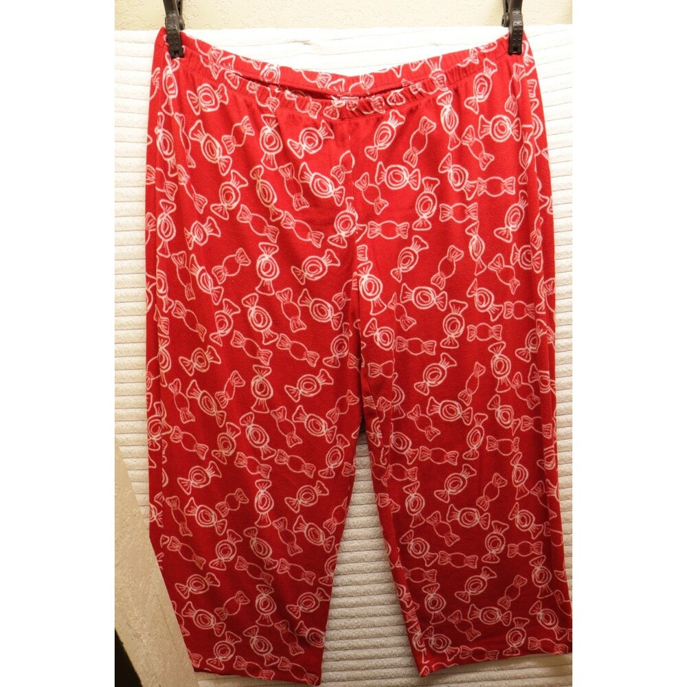 Holiday Womens Fleece Pajama Pants Red Candy Print Soft Cozy Sleep Size 3XL
